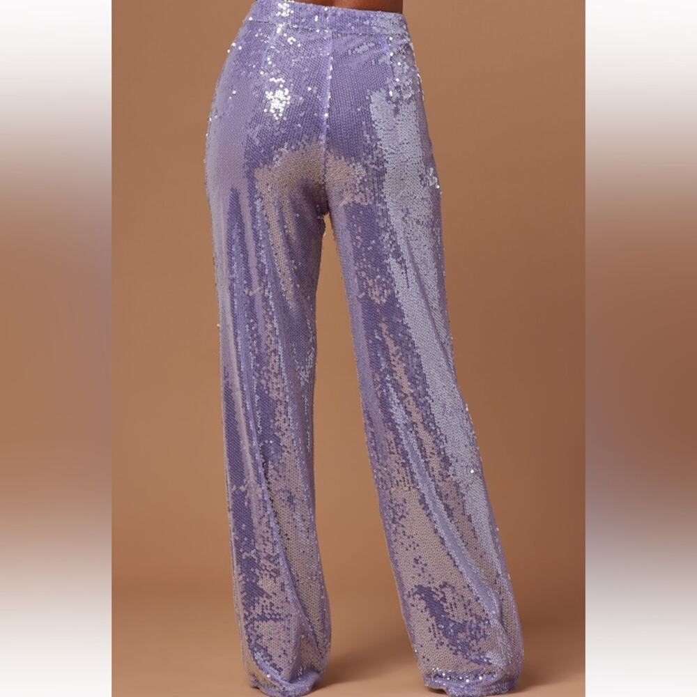 Purple Sequin And Feather Matching Set Long Sleev… - image 3